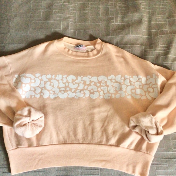 Dazey LA Leopard Stripe Softie Rose Crop Crew Sweatshirt Large - Picture 5 of 9